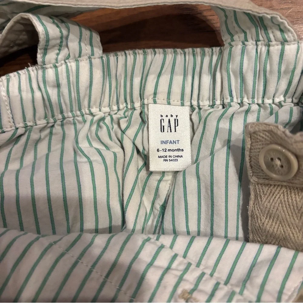 Vintage Gap 2003 Khaki Overalls with Embroidered Airplane — 6-12 months
